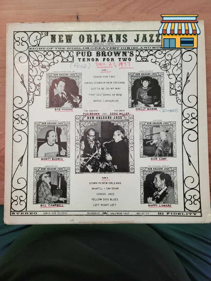 Pud Brown - Tenor for Two | New Orleans Jazz (1977) LP • Condition: Good • Location: Fort Lauderdale, FL • Price: 1