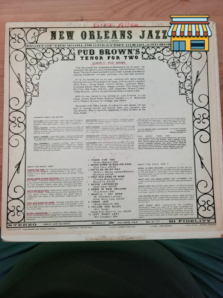 Pud Brown - Tenor for Two | New Orleans Jazz (1977) LP thumbnail 2