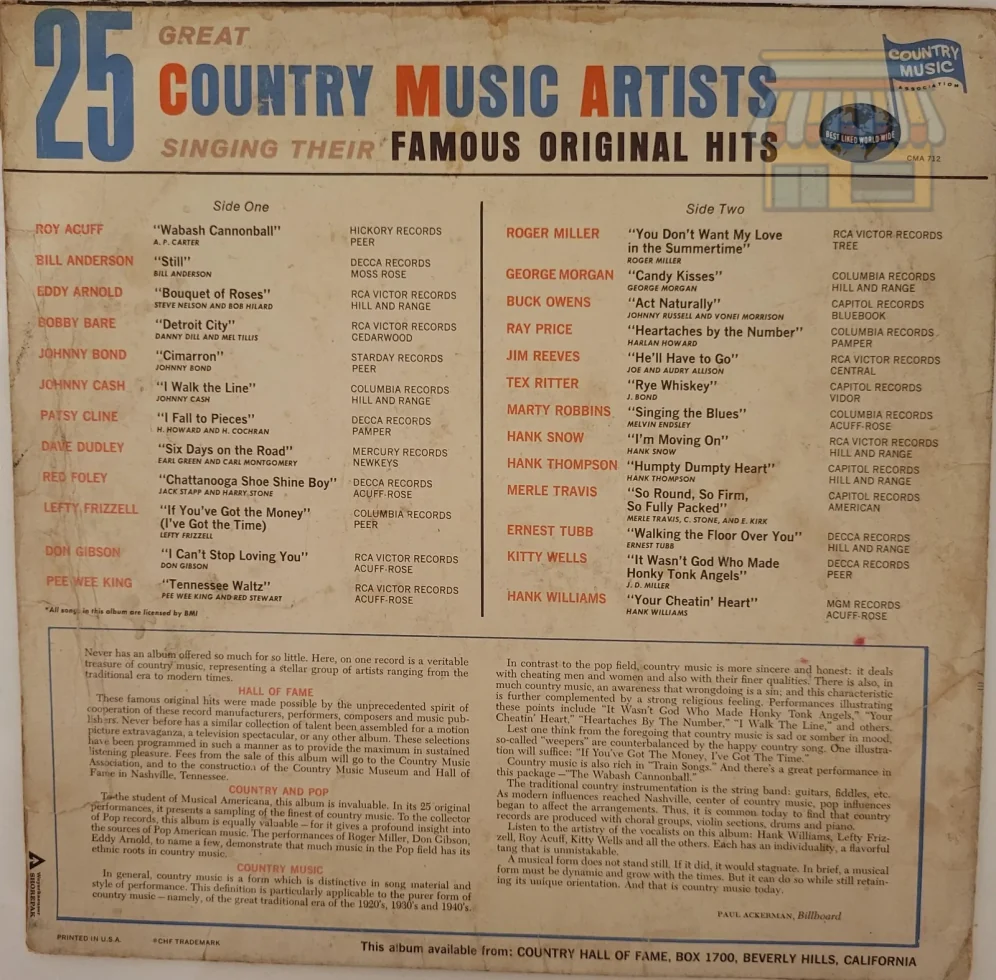25 Great Country Music Artists - Famous Hits LP thumbnail 2
