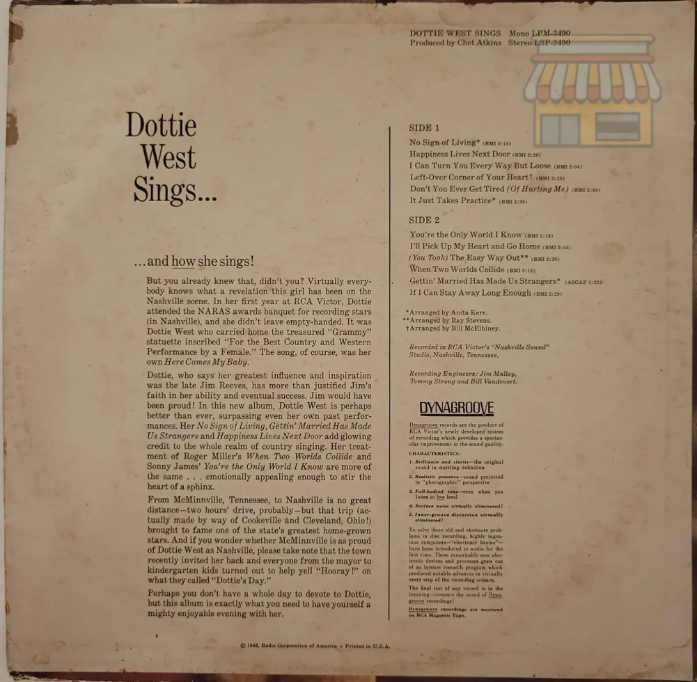 Dottie West Sings LP 1965 Classic Country thumbnail 2