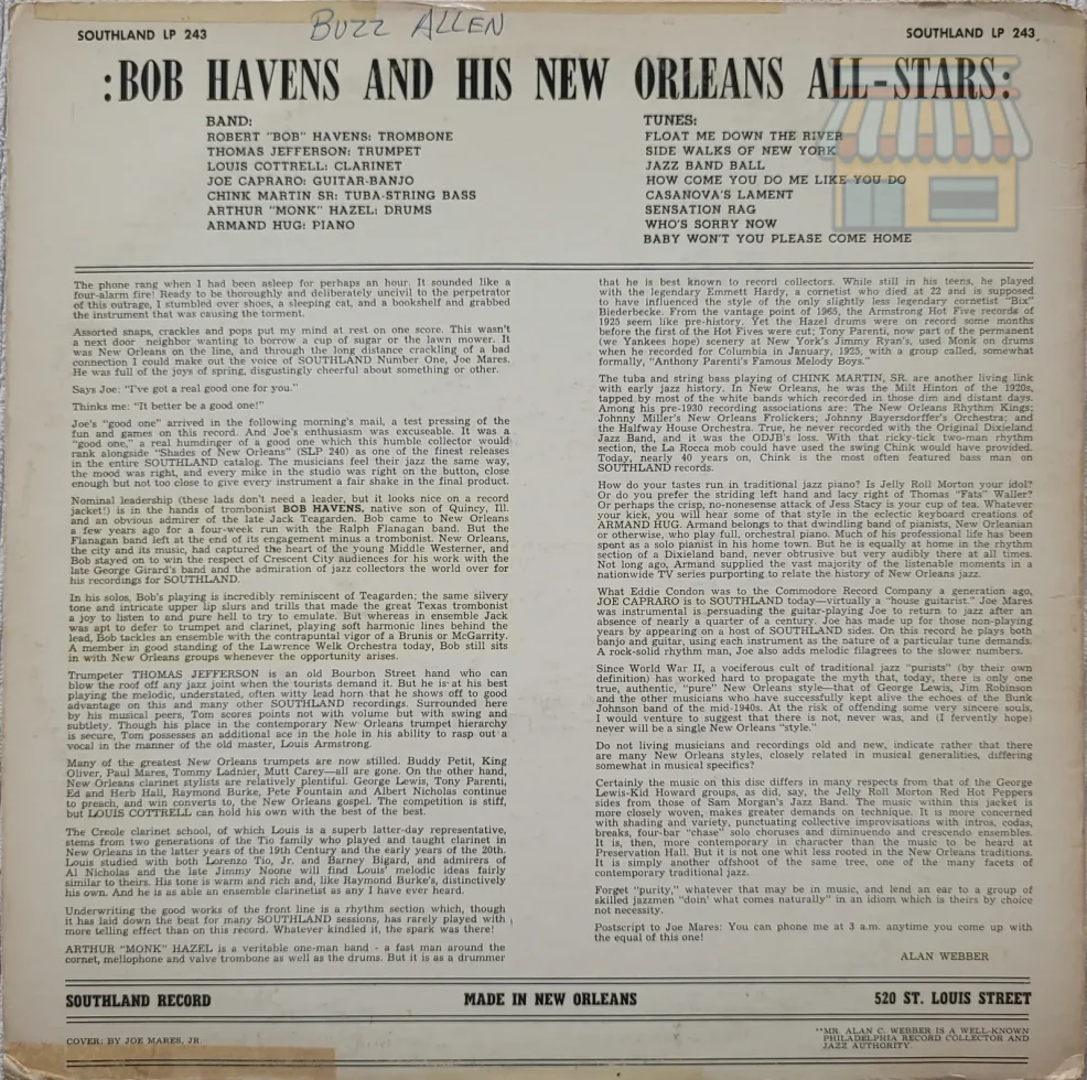 Bob Havens And His New Orleans All-Stars LP thumbnail 2