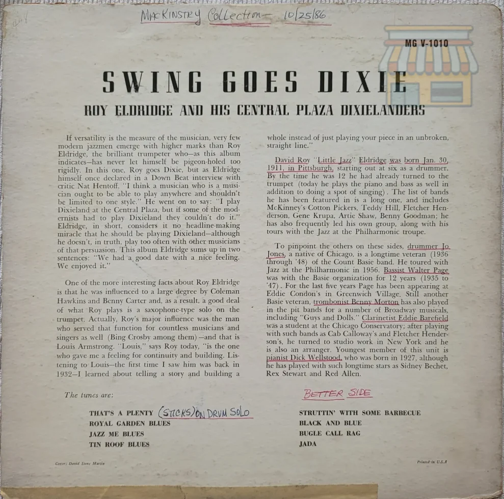 Swing Goes Dixie by Roy Eldridge LP thumbnail 2