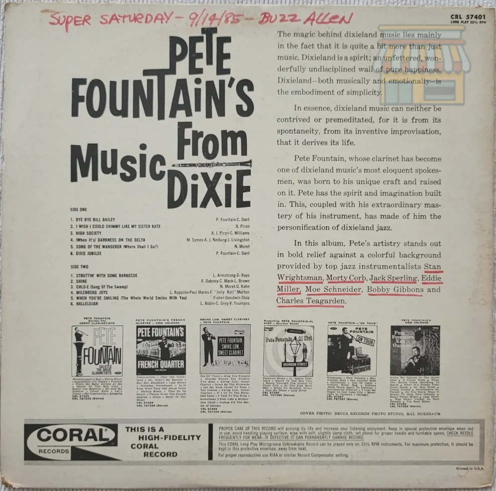 Pete Fountain's Music From Dixie LP thumbnail 2