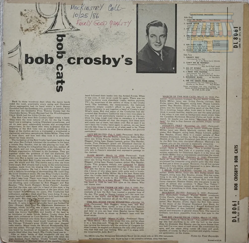 Bob Crosby's Bob Cats - Classic Jazz LP thumbnail 2
