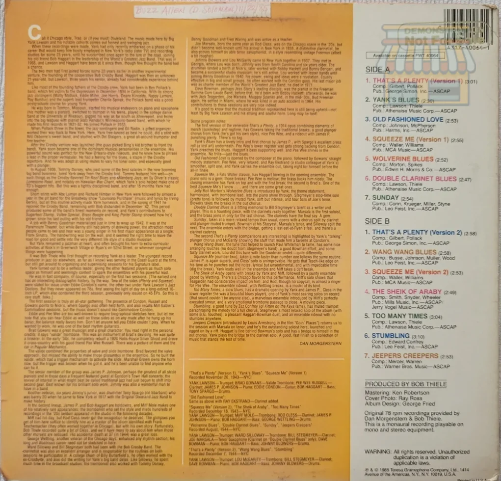 Yank Lawson - That's a Plenty LP thumbnail 2