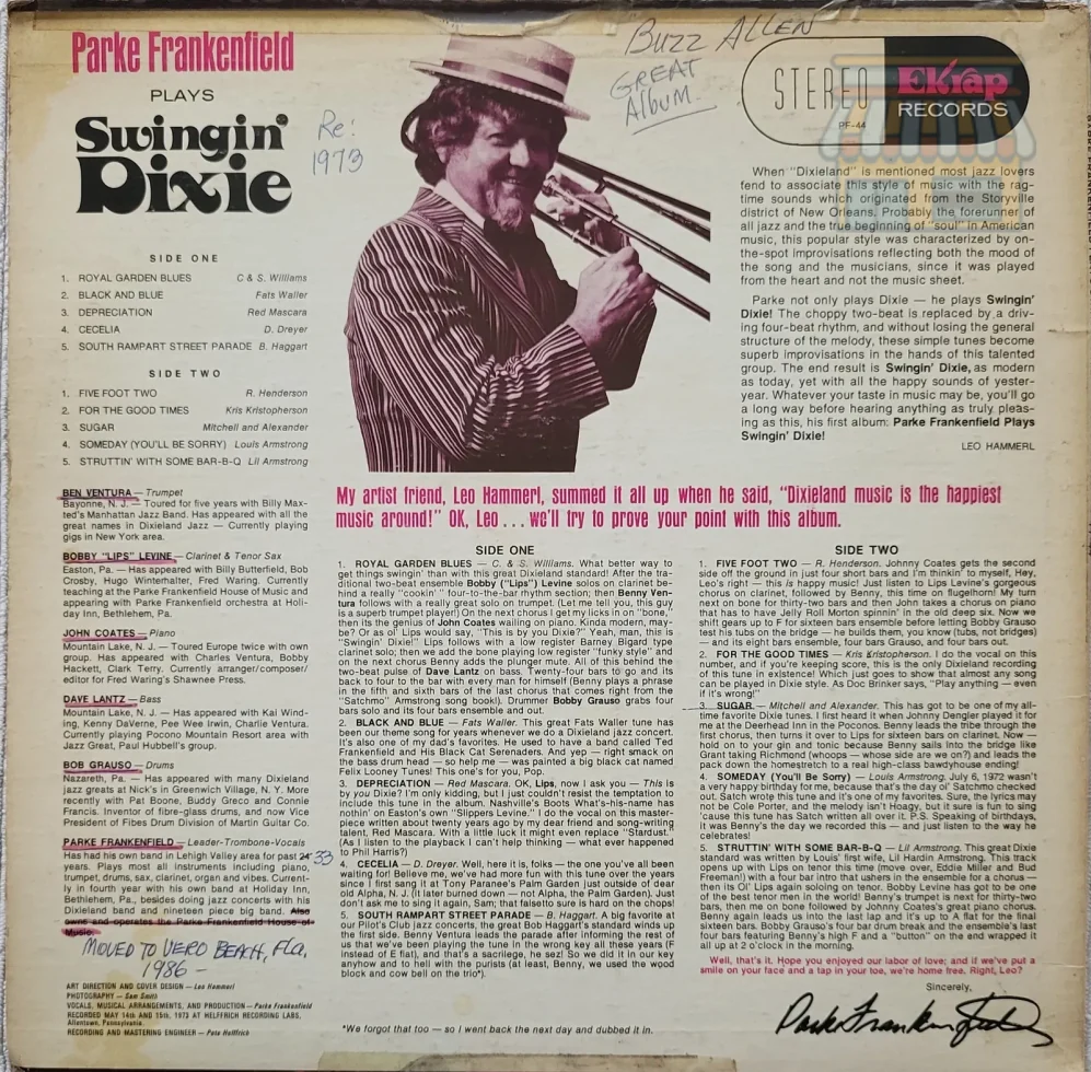 Parke Frankenfield Plays Swingin' Dixie LP thumbnail 2