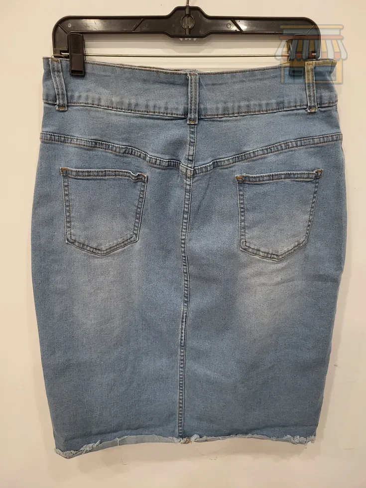 Blue Denim Pencil Skirt with Raw Hem thumbnail 2