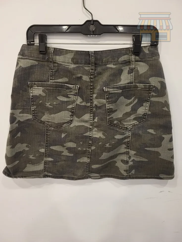 Olive Green Camouflage Mini Denim Skirt thumbnail 2