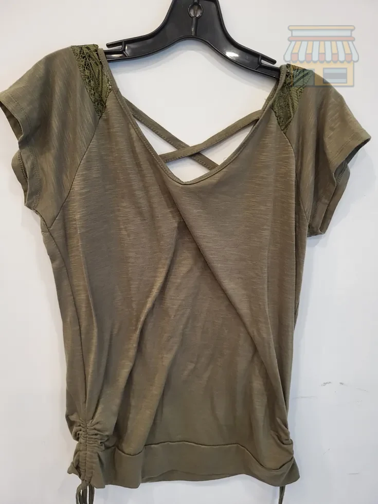Olive Green Casual V-Neck Women's Top thumbnail 2