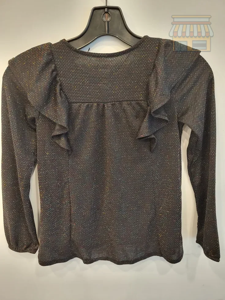 Black Long Sleeve Ruffle Detail Top thumbnail 2