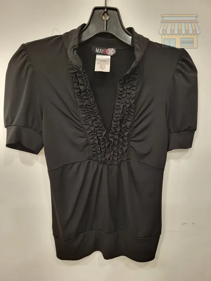 Black Ruffled V-Neck Puff Sleeve Top • Condition: Excellent • Location: Davie, FL • Price: Free