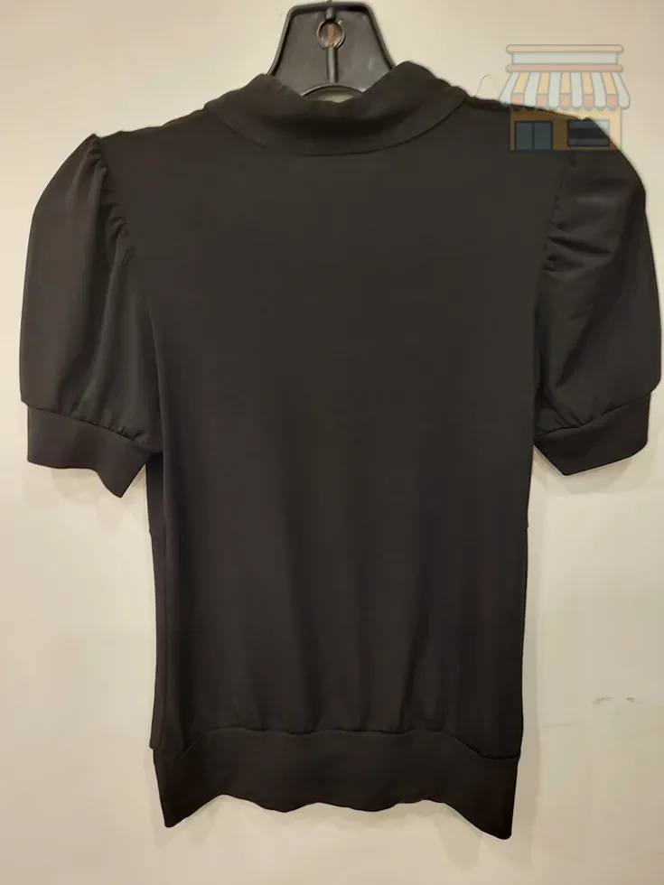 Black Ruffled V-Neck Puff Sleeve Top thumbnail 2