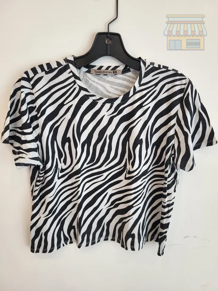 Zebra Print Short Sleeve Crop Top • Condition: Excellent • Location: Davie, FL • Price: Free
