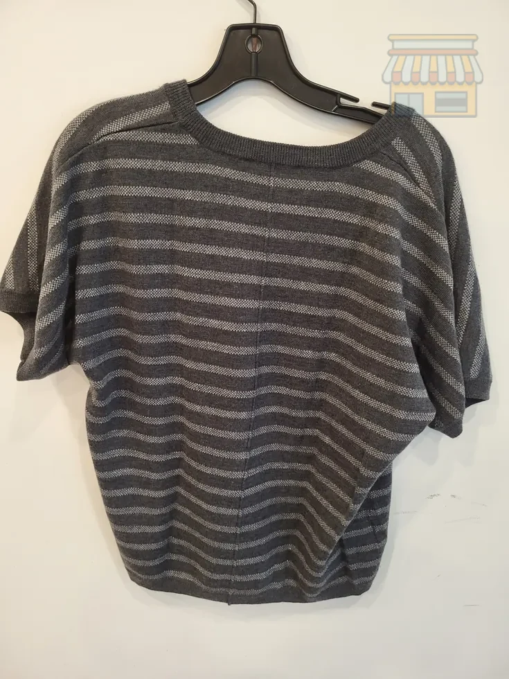Gray Striped V-Neck Short Sleeve Top thumbnail 2
