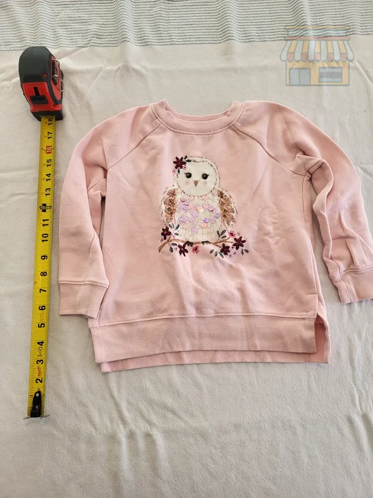 Girls' Pink Crewneck Sweatshirt with Owl • Condition: Excellent • Location: Davie, FL • Price: Free