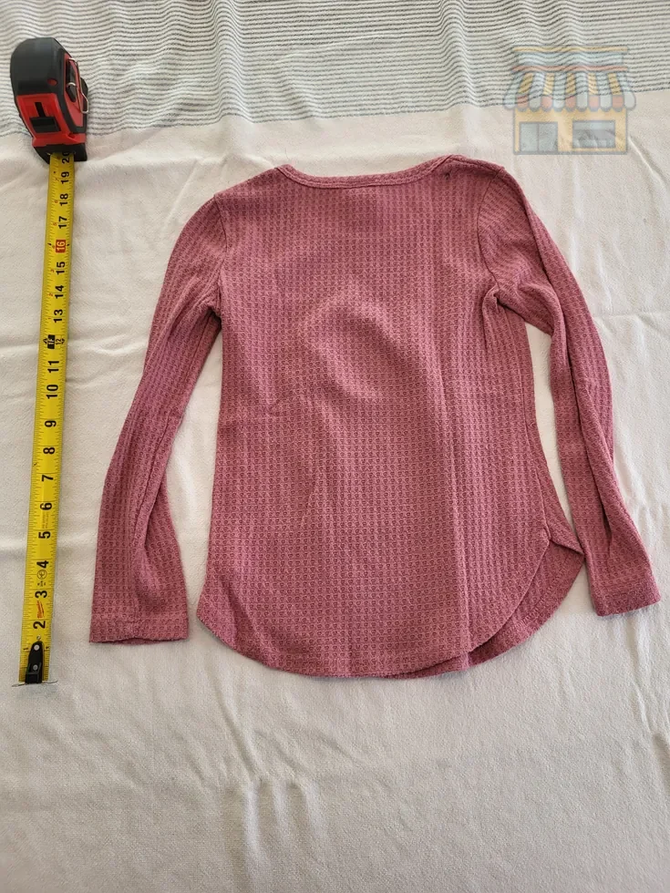 Girls' Long Sleeve Burgundy Waffle Shirt thumbnail 2